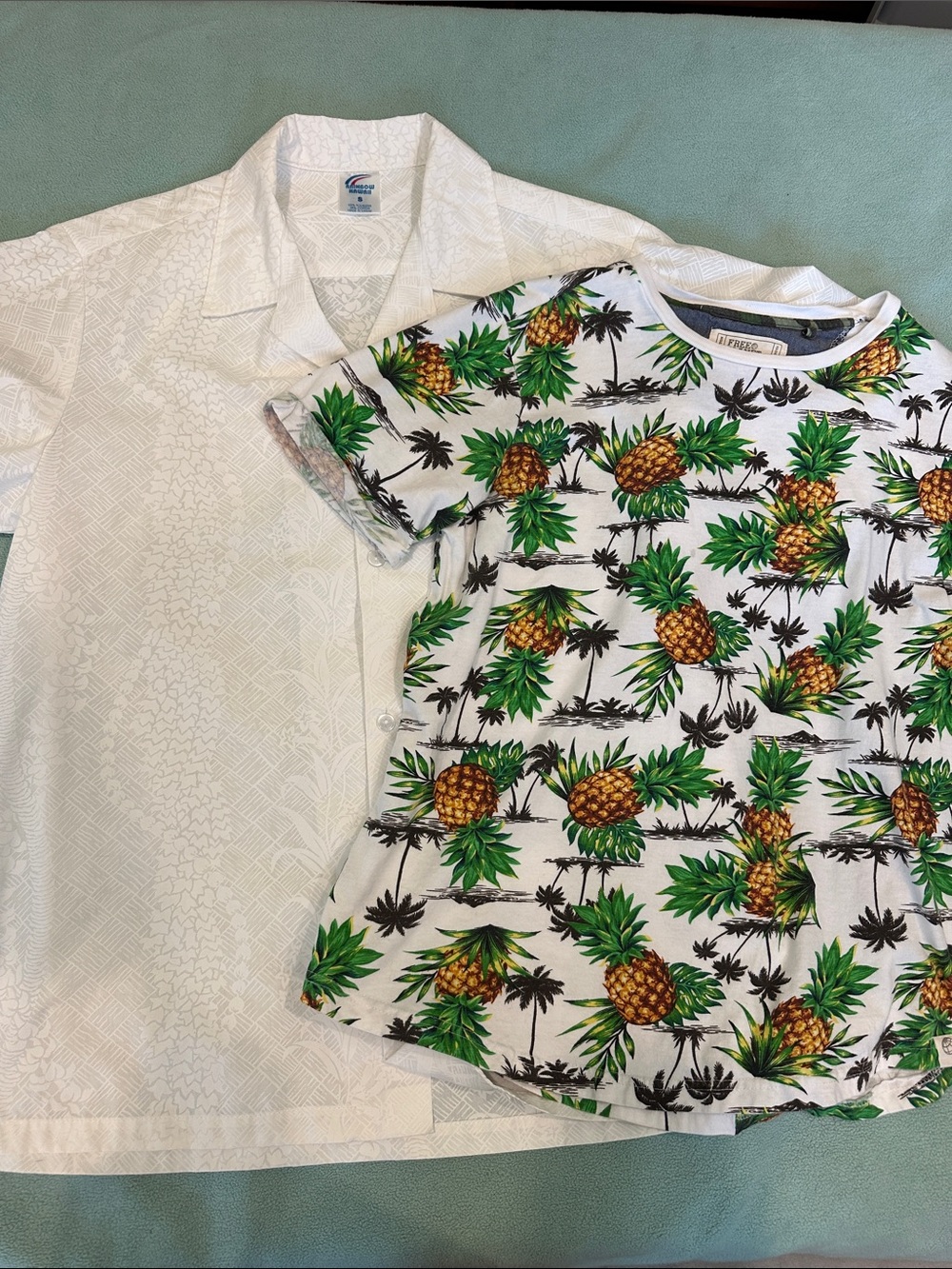 Hawaiian button down White Shit and Green & Yellow Pineapple Print T